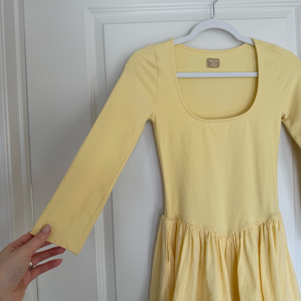 Free People Onda Drop Waist Long Sleeve Mini Dress-Yellow - Picture 6 of 13